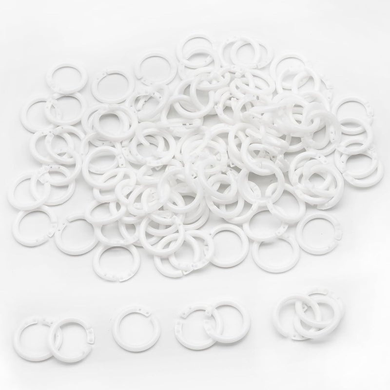 Semrien 120 Pcs 1/2 Inch Plastic Binder Rings, Loose Leaf Binder Book Rings, Black Index Card Rings Binder Clip Rings for Flash Cards, Key Rings, Index Cards, Paper (15mm, White) - Image 1